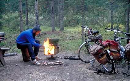  Warming up at a biker hiker site at Jasper campground