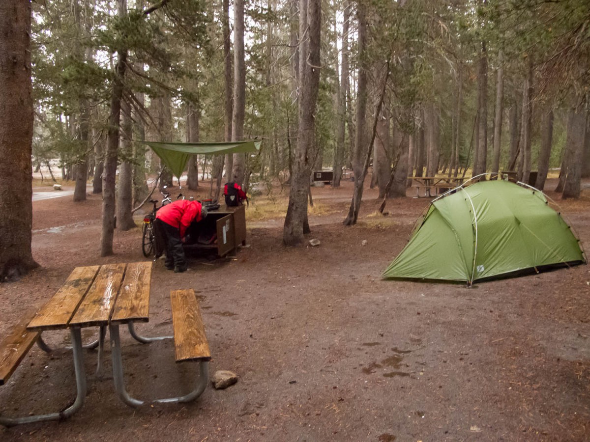 very wet and cold weather at a deserted (closed) White Wolf campground