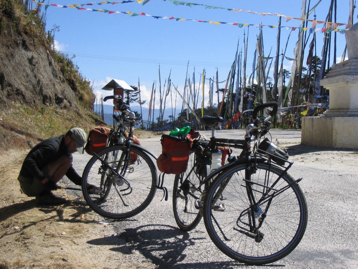 checking the bikes on one of the numerous mountain passes