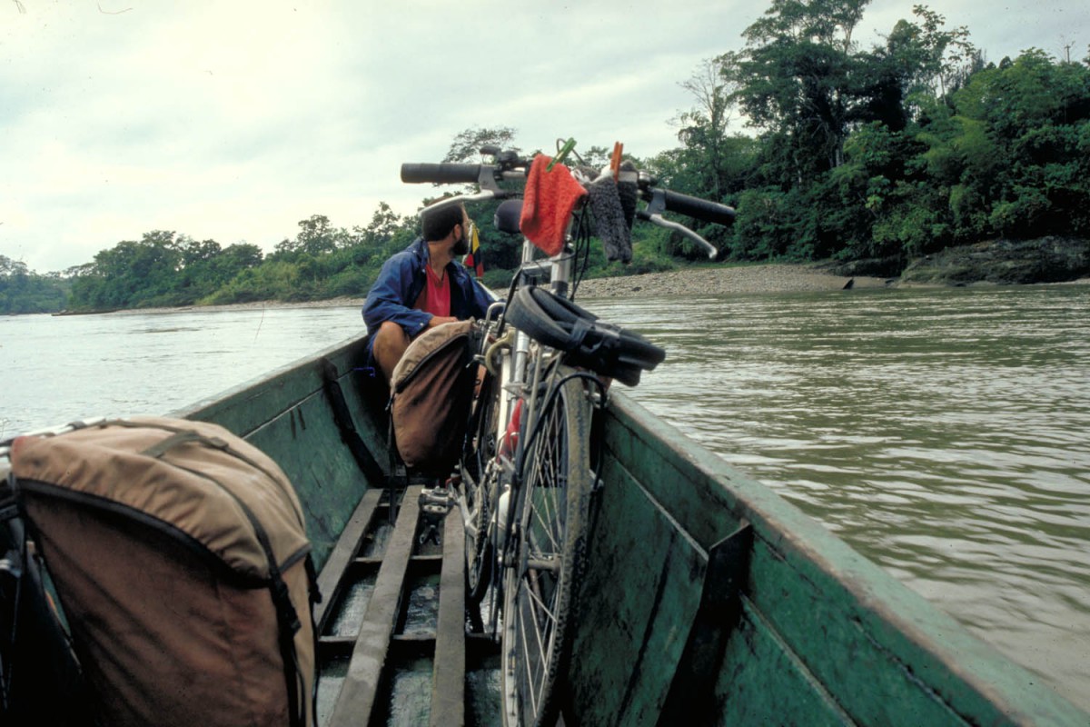 crossing the Rio Napo in a canoe