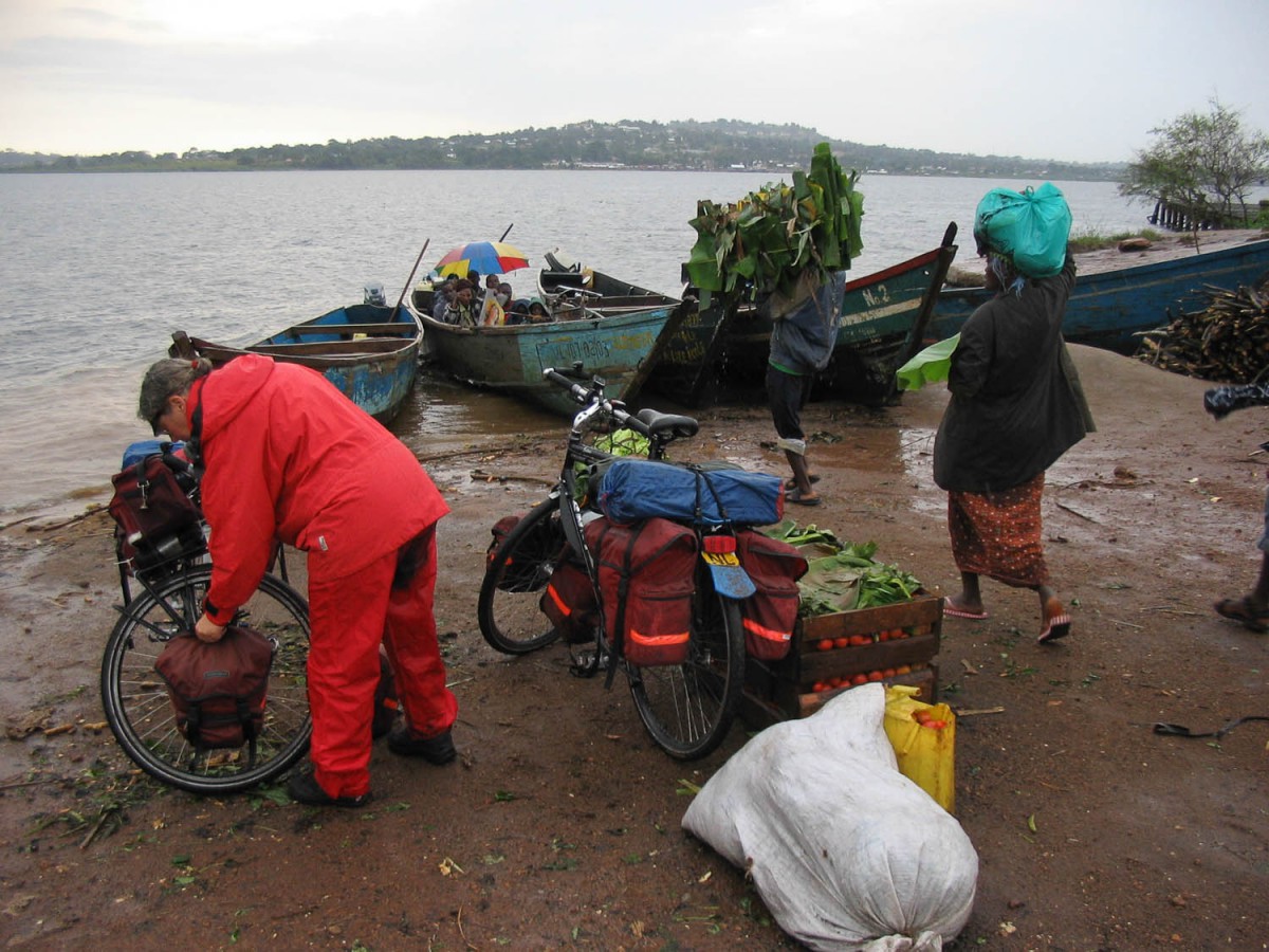 crossing the river by fishing boat near Entebbe