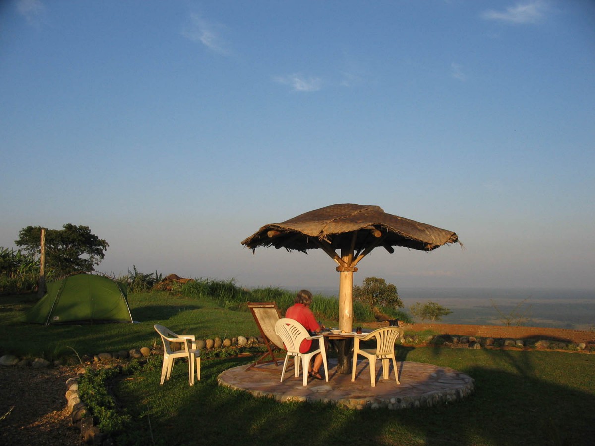 breakfast at campsite with a view