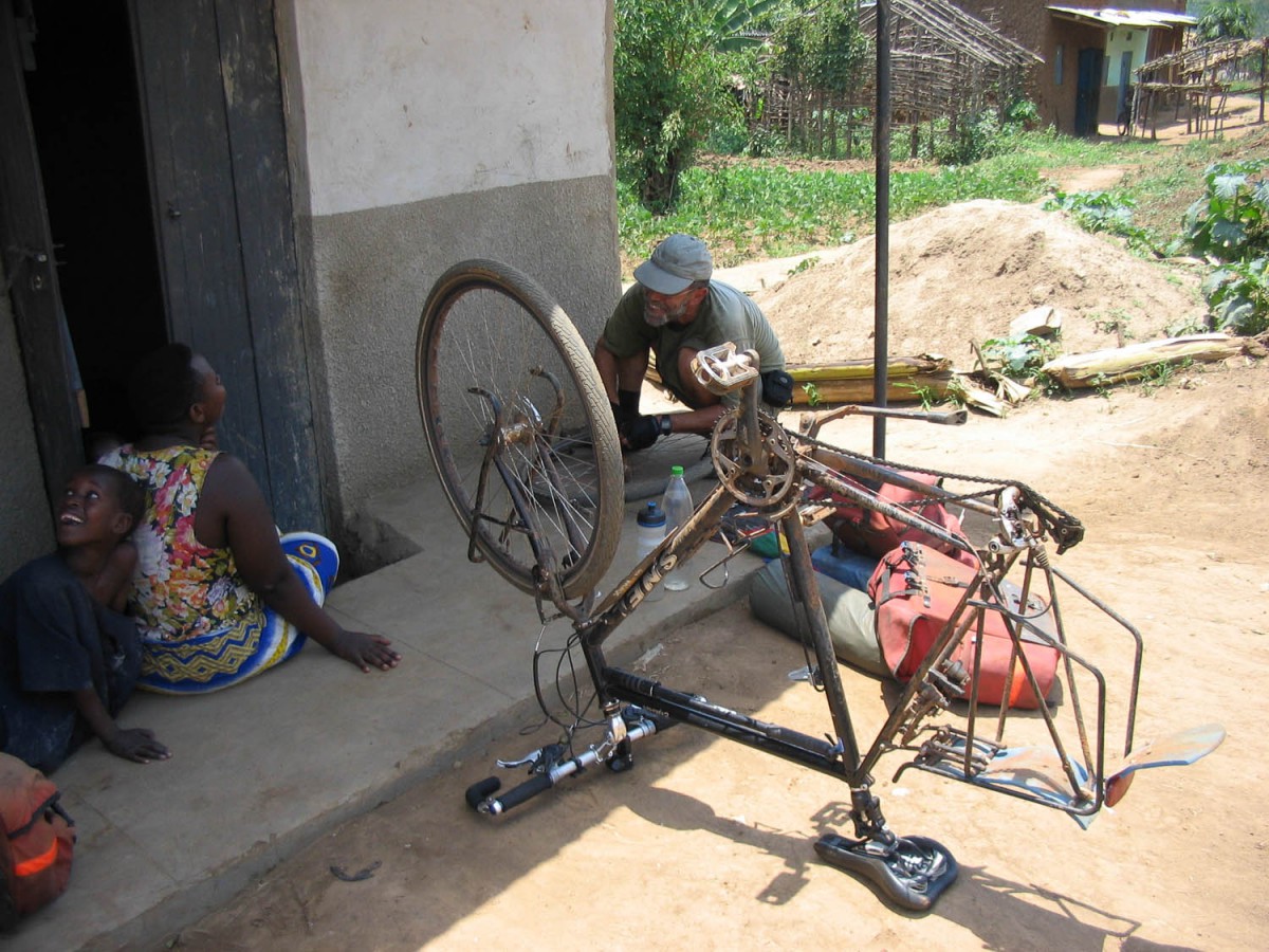 stopping for an urgent repair in a village