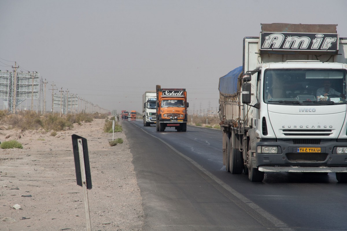 Trucks on the Nain Yazf highway